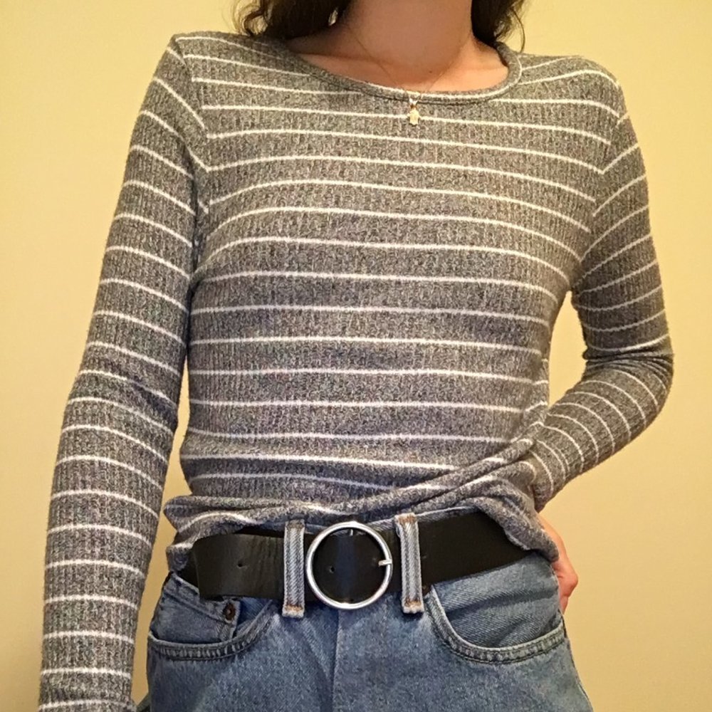 Gray and White striped top